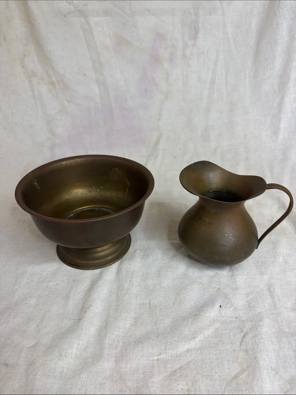 Vintage Brass Bowl and Creamer Set - Warm Brown Brass Finish